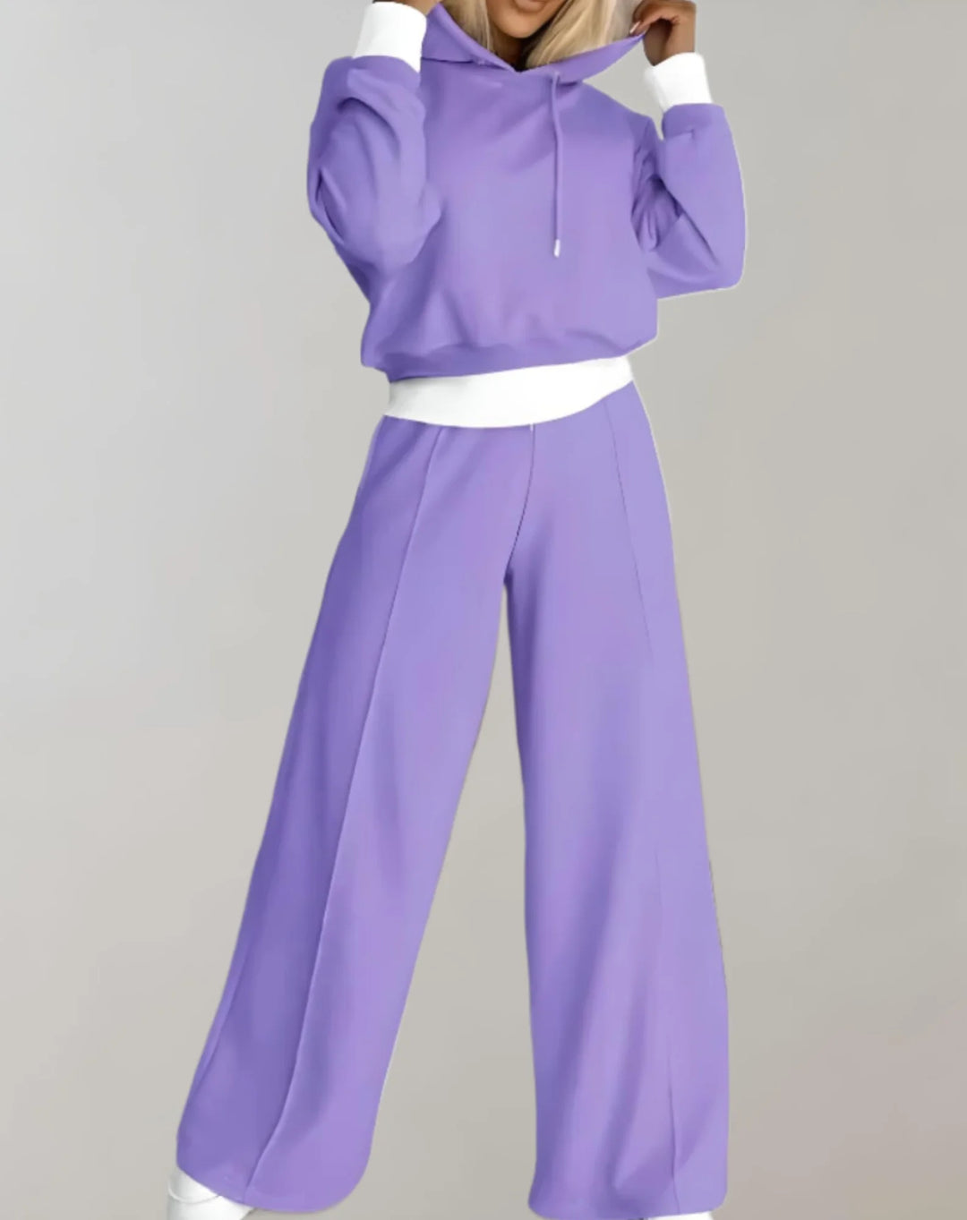 Purple Women's Two-Piece Casual Fit Tracksuit — Erin Hoodie Wide-Leg - Front Pose
