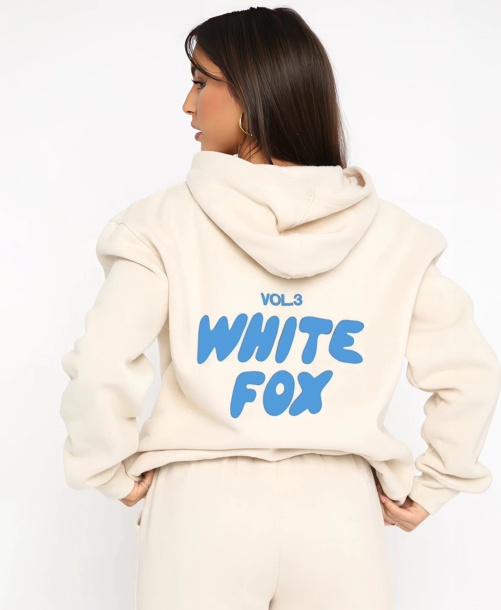 Beige Women's Two-Piece Hoodie & Pants Tracksuit — Reagan Oversized Loungewear - Back Detail