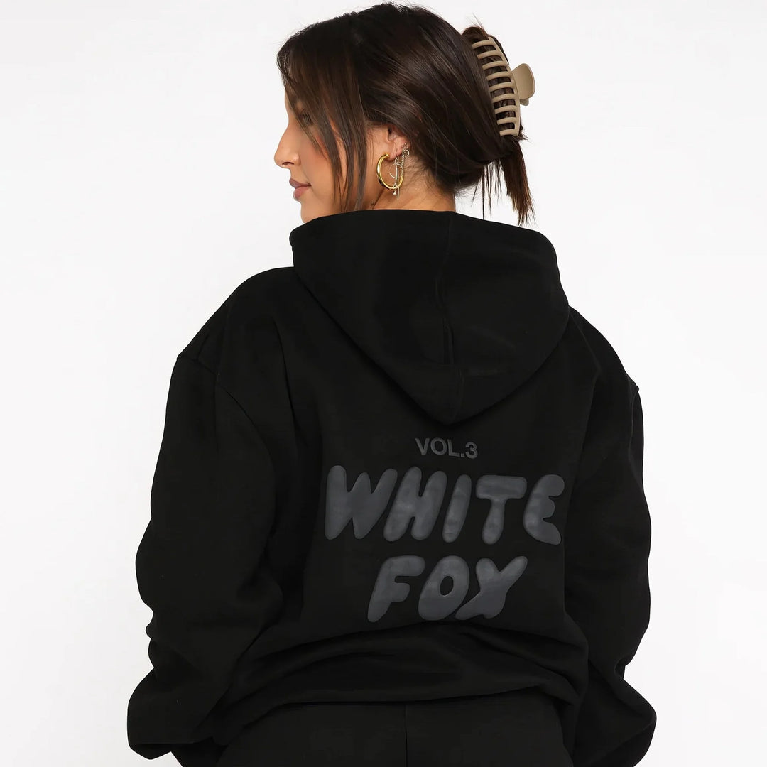 Black Women's Two-Piece Hoodie & Pants Tracksuit — Reagan Oversized Loungewear - Back Logo