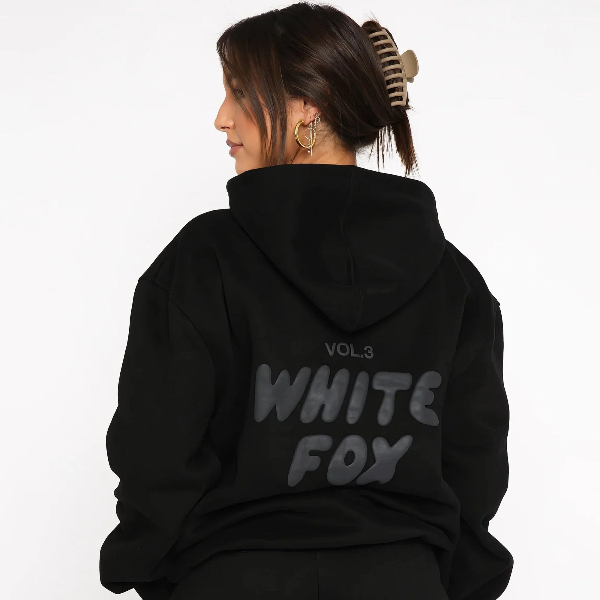 Black Women's Two-Piece Hoodie & Pants Tracksuit — Reagan Oversized Loungewear - Back Logo