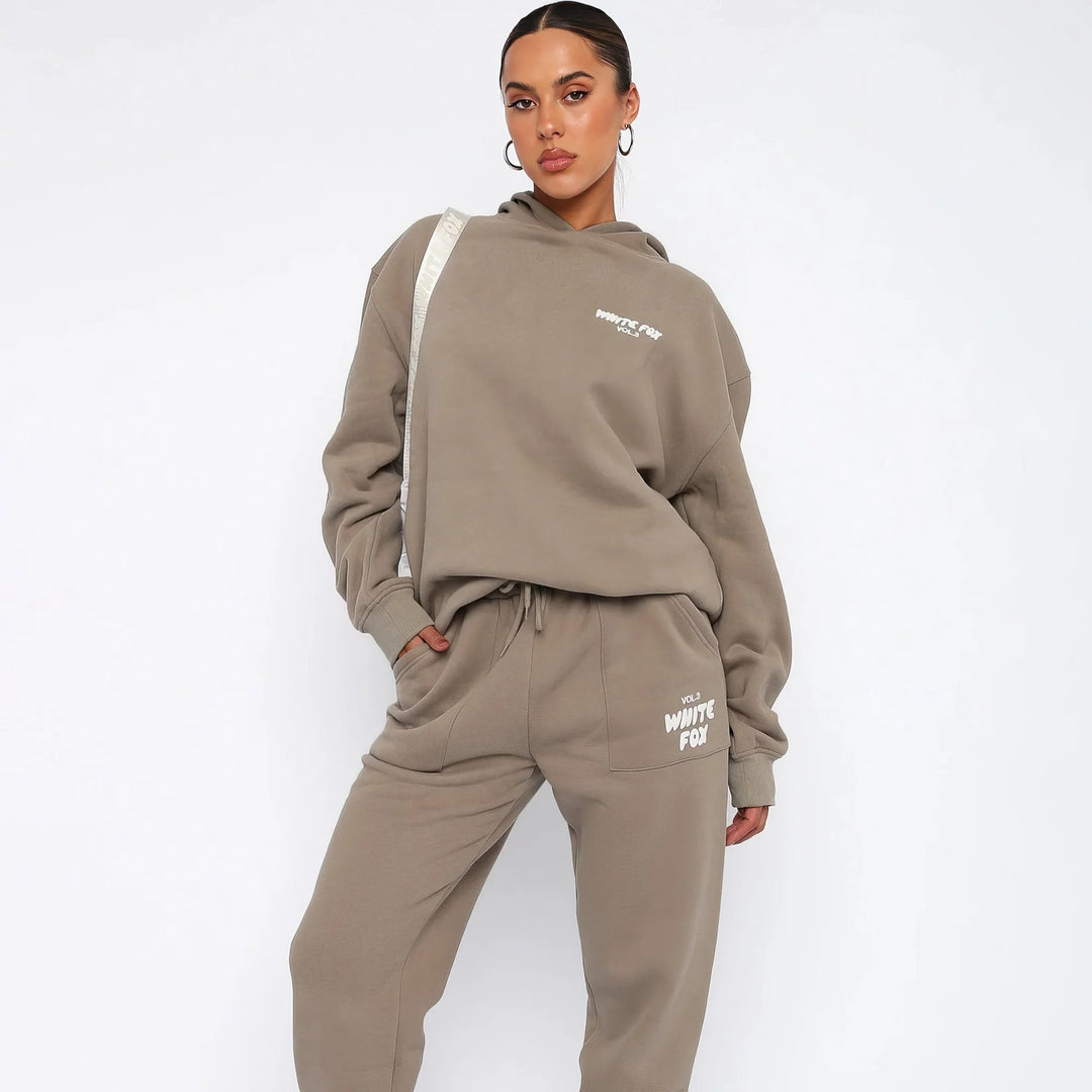 Caramel Women's Two-Piece Hoodie & Pants Tracksuit — Reagan Oversized Loungewear - Side Pose