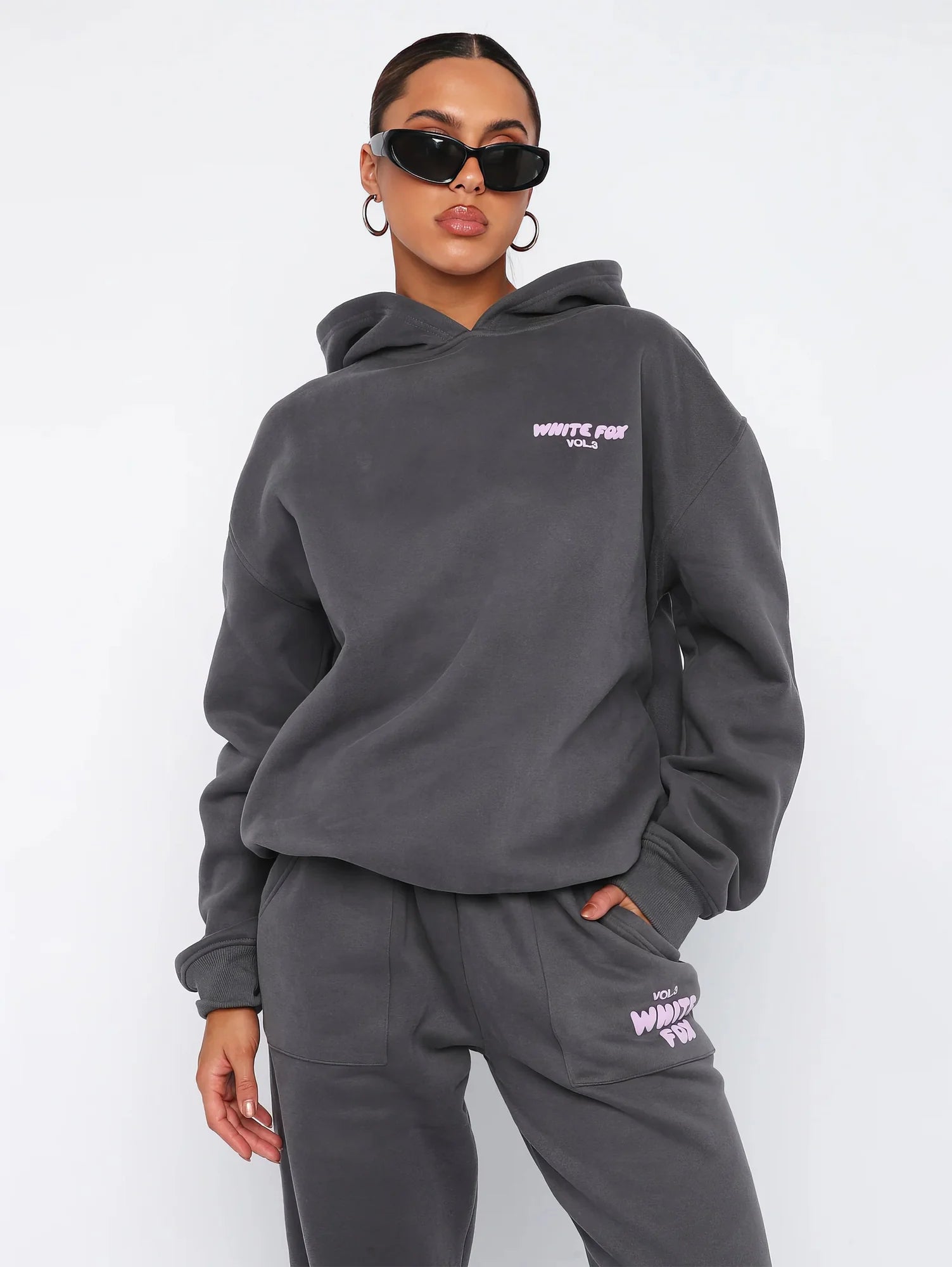 Dark Grey Women's Two-Piece Hoodie & Pants Tracksuit — Reagan Oversized Loungewear - Front Styled