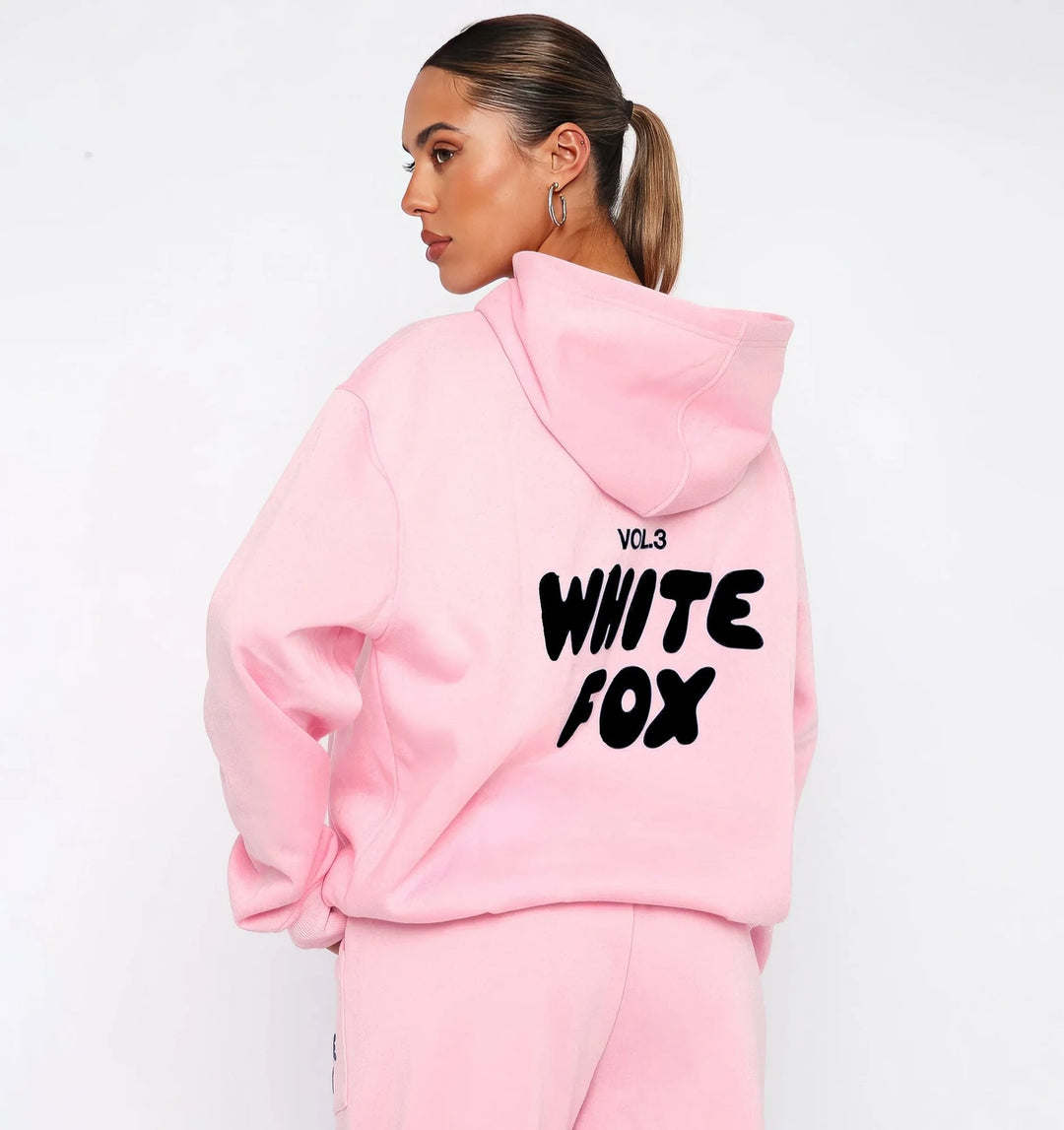 Pink Women's Two-Piece Hoodie & Pants Tracksuit — Reagan Oversized Loungewear - Back Graphic