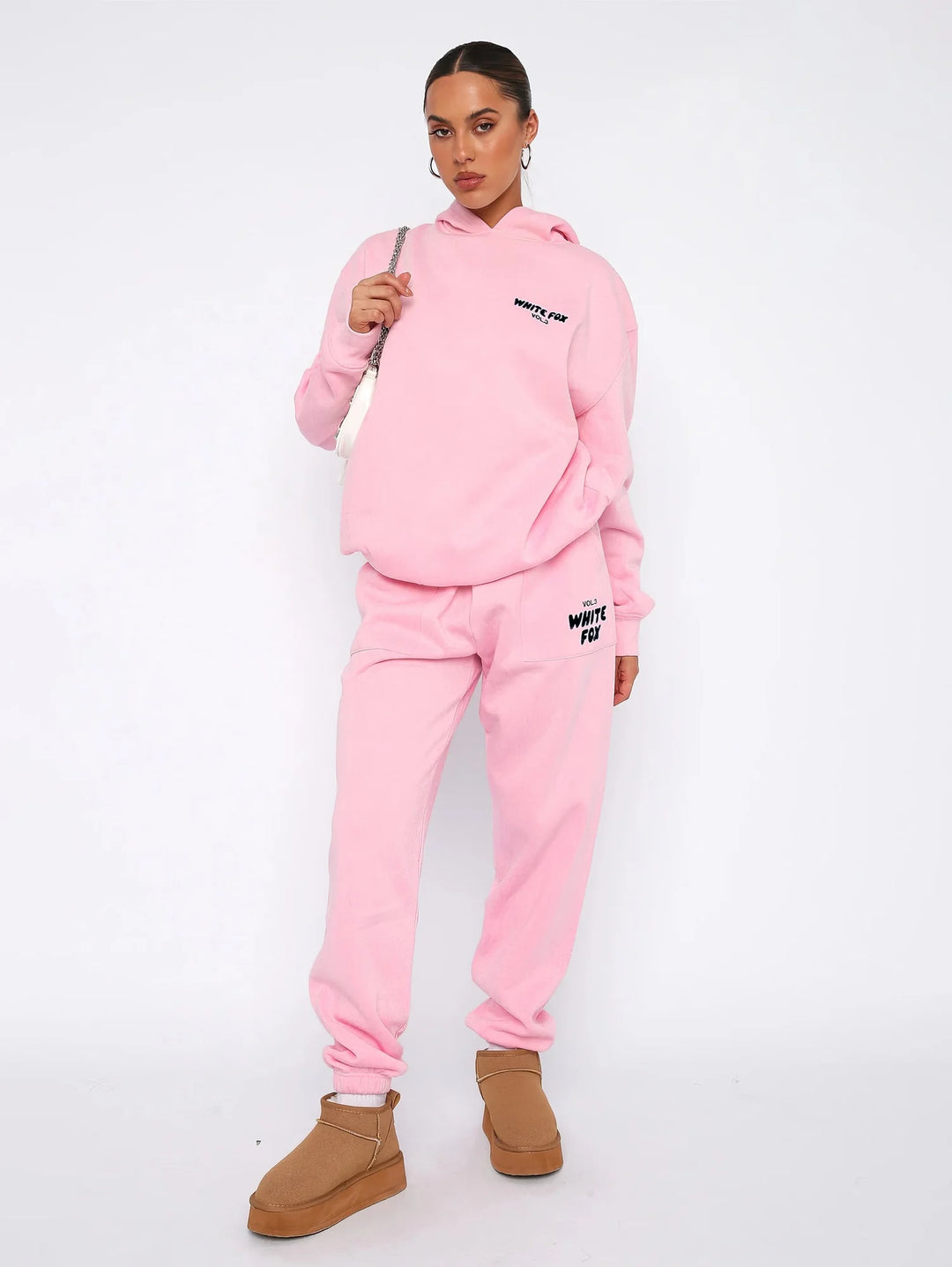 Pink Women's Two-Piece Hoodie & Pants Tracksuit — Reagan Oversized Loungewear - Front Casual