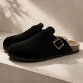Unisex Suede Clogs — Logan Buckle Slip-On Cork Footbed