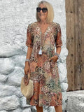 Women's Floral V-Neck A-Line Midi Dress — Zelda Half Sleeve Casual