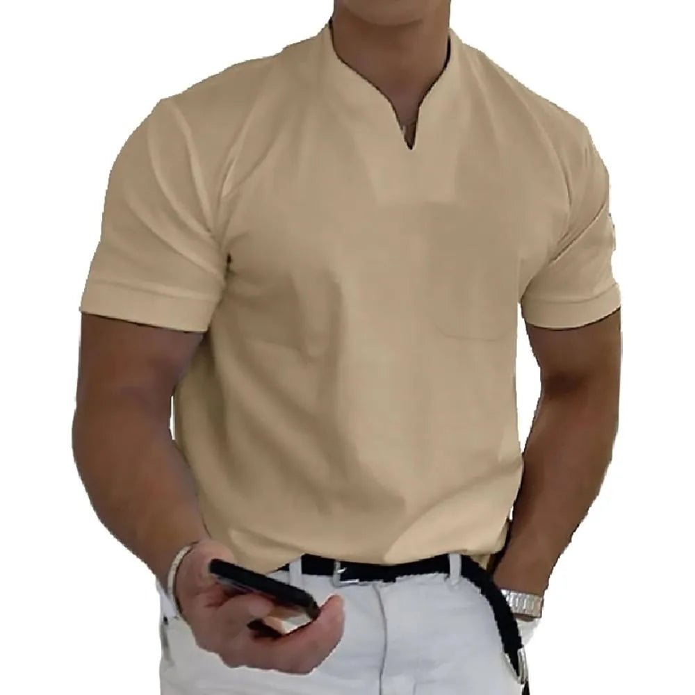Miles | Elegant V - Neck Casual Polo Shirt - Beige - 4