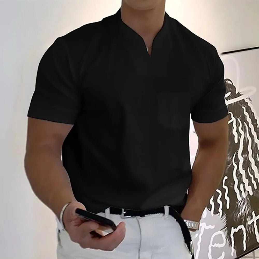 Miles | Elegant V - Neck Casual Polo Shirt - Black - 7