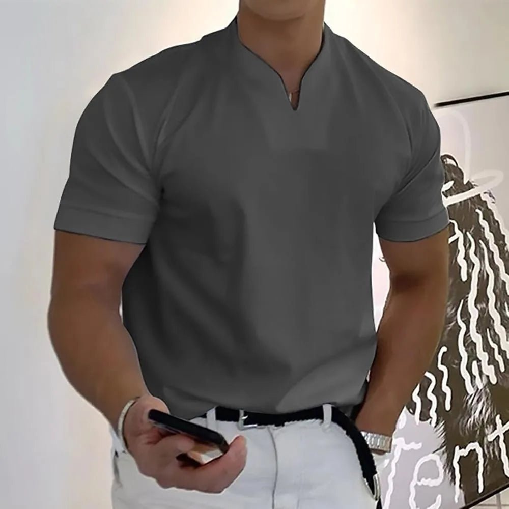 Miles | Elegant V - Neck Casual Polo Shirt - Dark Gray - 9