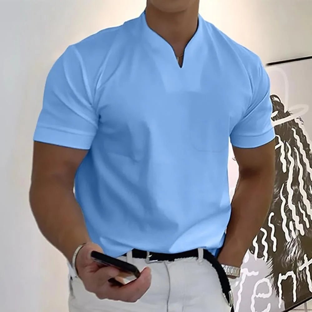 Miles | Elegant V - Neck Casual Polo Shirt - Light Blue - 8