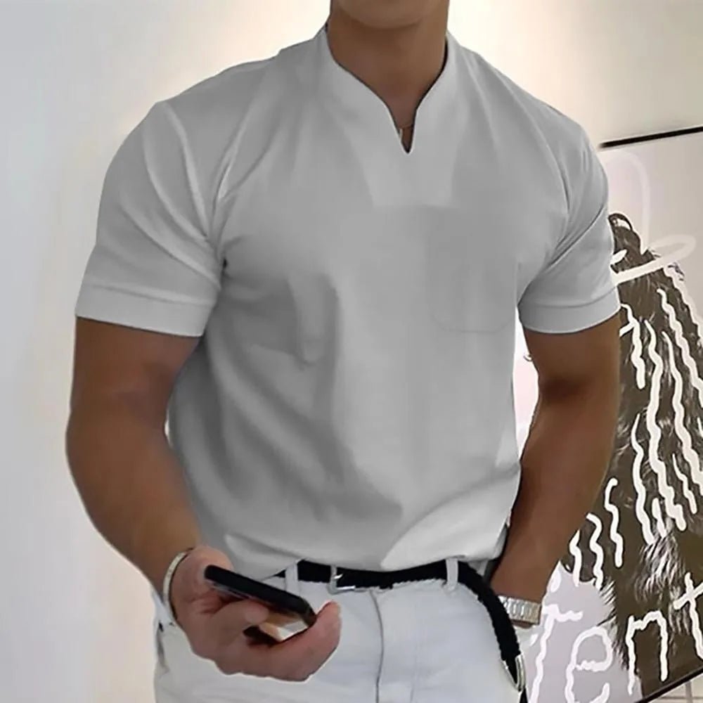 Miles | Elegant V - Neck Casual Polo Shirt - Light Gray - 6