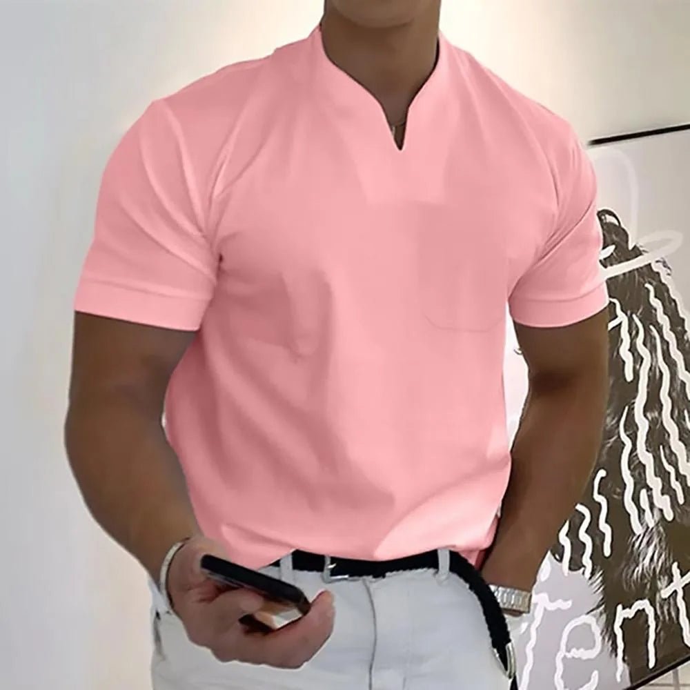 Miles | Elegant V - Neck Casual Polo Shirt - Pink - 3