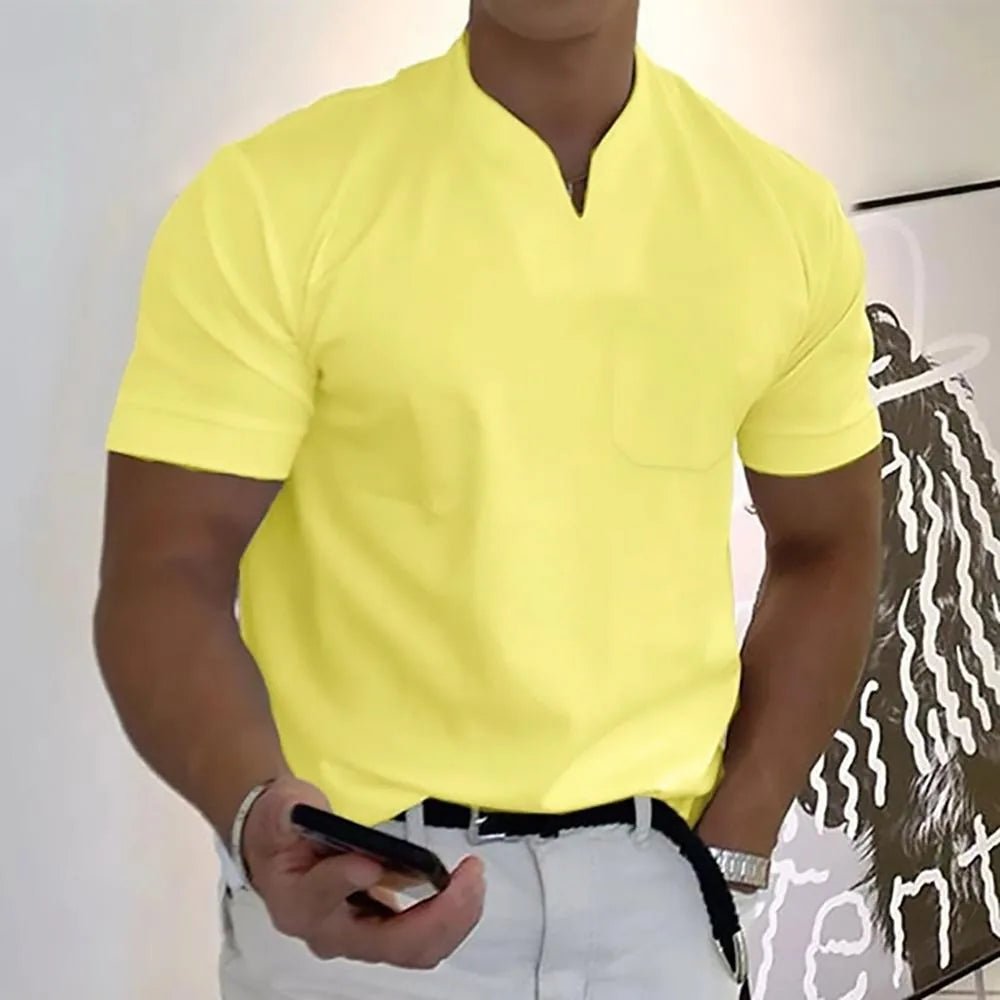 Miles | Elegant V - Neck Casual Polo Shirt - Yellow - 5
