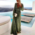 Isla | Elegant V-Neck Long Sleeve Dotted Maxi Beach Dress