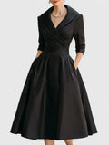 Women's V-Neck Satin Midi Dress — Lyla Pleated A-Line Cocktail