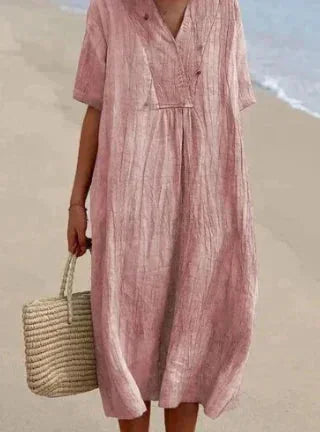 Rosa Women's V-Neck Short Sleeve Lightweight Summer Dress — Maya Tunic Breathable - Lifestyle Front