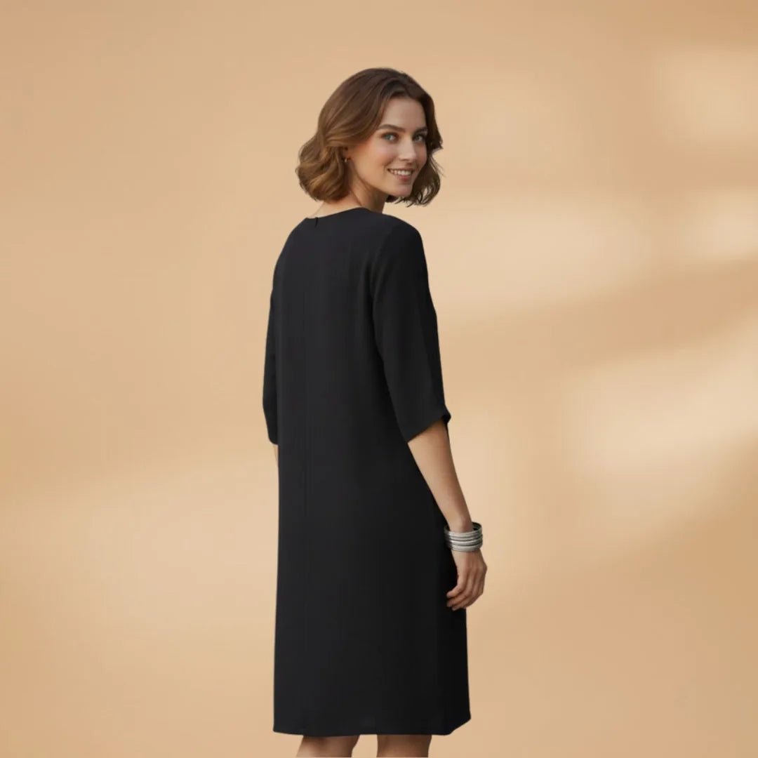 Diana | Elegant Women's V - Neck Dress with Three Quarter Sleeves - Black - 5