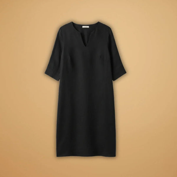 Diana | Elegant Women's V - Neck Dress with Three Quarter Sleeves - Black - 1
