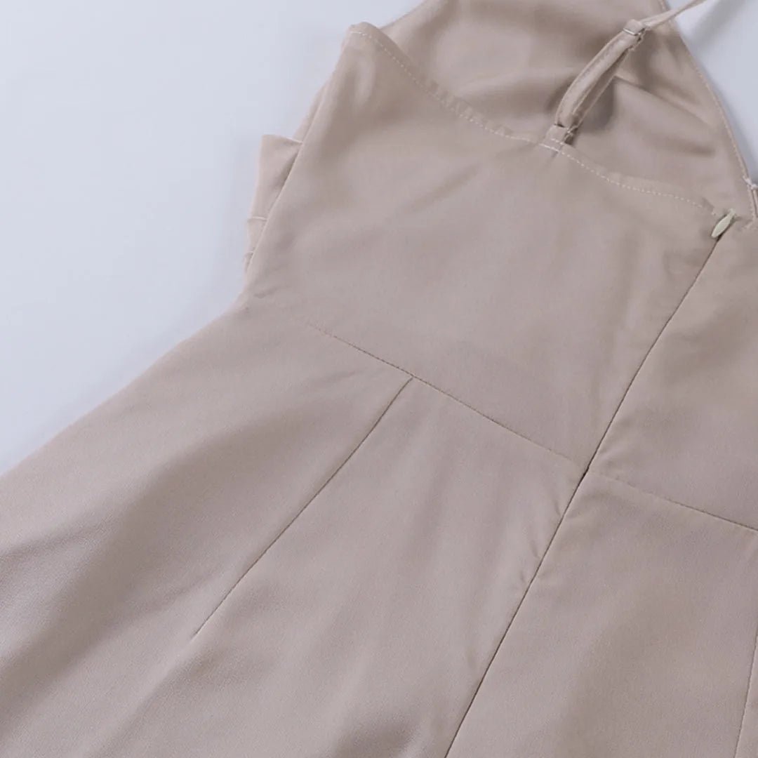 Isabella | Sleek V - Neck Wrap Wedding Guest Dress With Slit - Beige - 15