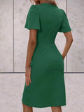 Women's V-Neck Wrap Midi Dress — Sienna Flutter Sleeve Elegant