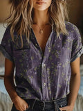 Women's Floral Short Sleeve Blouse — Mavis Vintage Lapel Button-Front