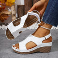 Women's White Wedge Sandals Cutout — Faye Strappy Platform