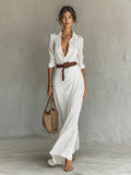 Willow | Elegant White Long Sleeve Belted Maxi Dress