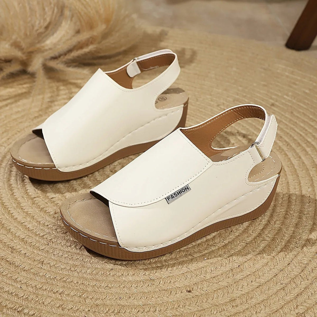 Isabella | Sleek White Platform Sandals with Slingback Strap - White - 2