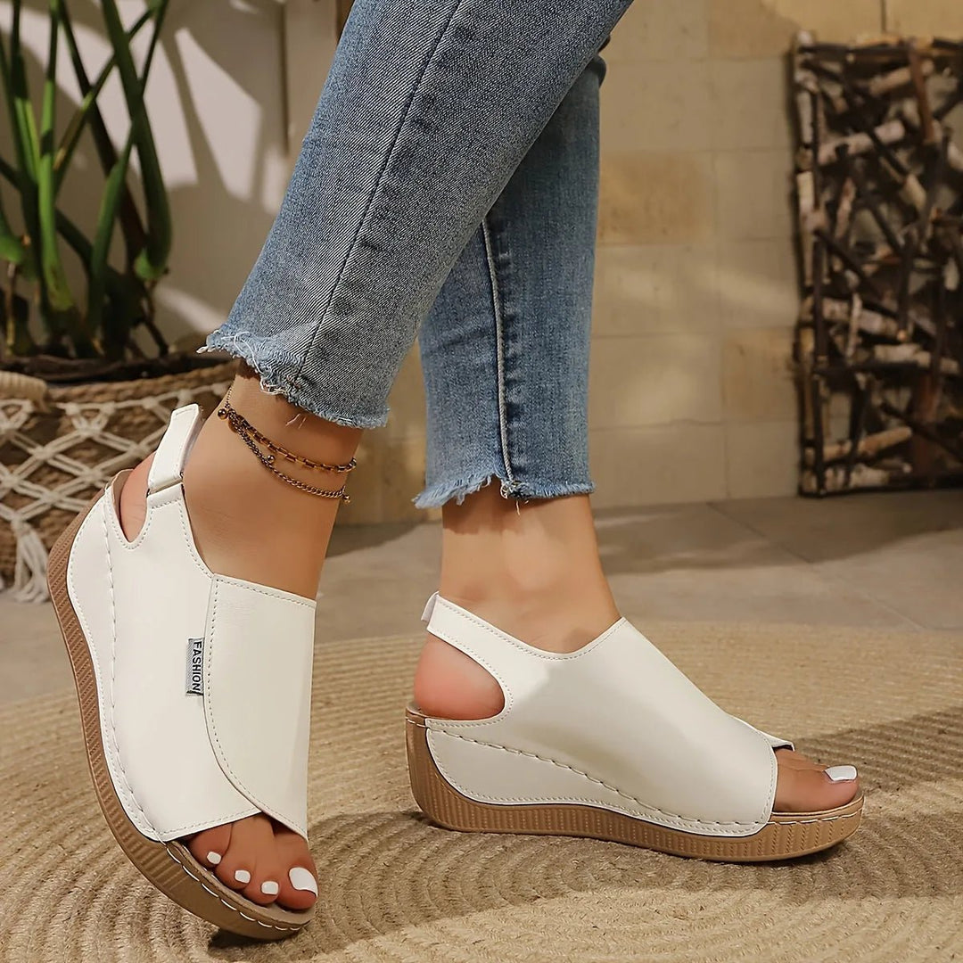 Isabella | Sleek White Platform Sandals with Slingback Strap - White - 5