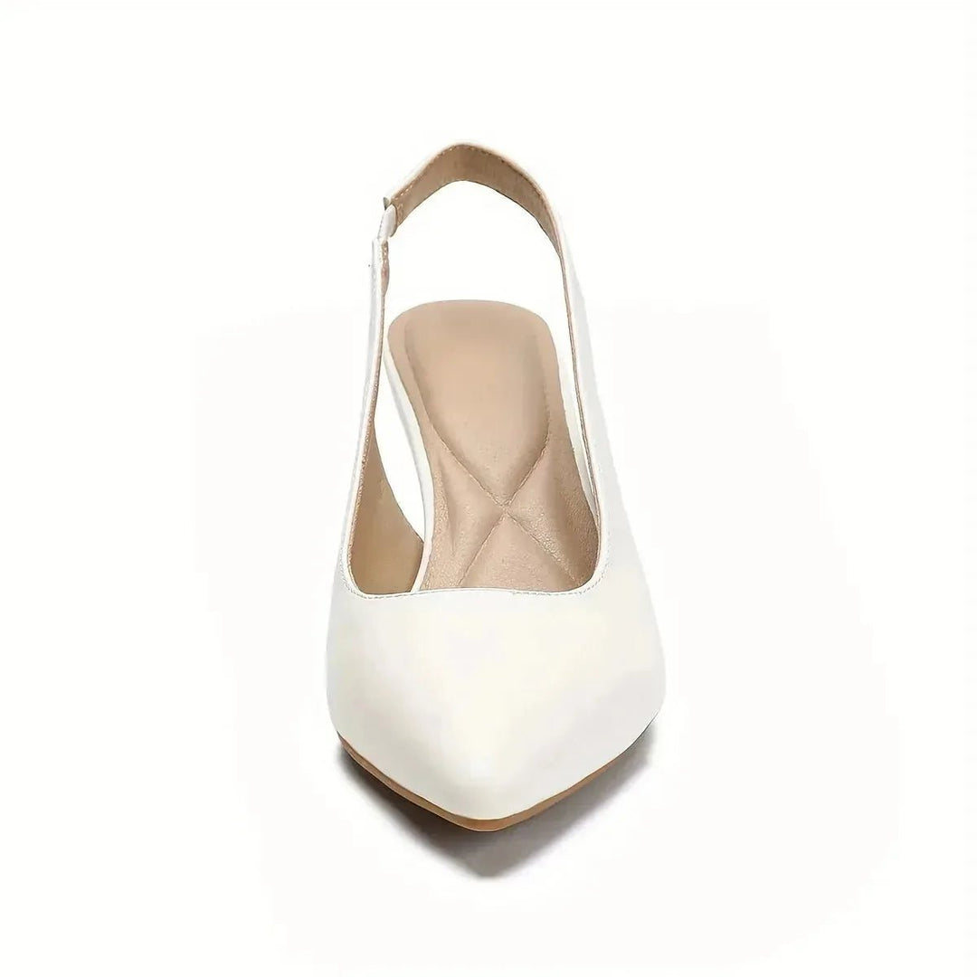Rhea | Elegant White Kitten Heels with Pointed Toe - White - 3