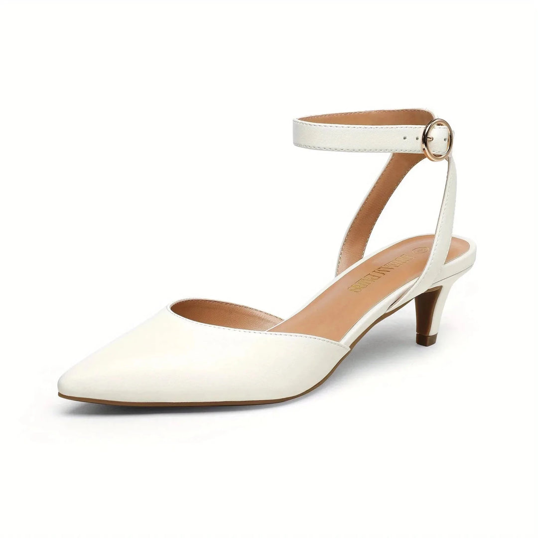 Rhea | Elegant White Kitten Heels with Pointed Toe - White - 1