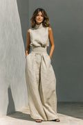 Women's Wide-Leg Linen Pants Set — Nala Sleeveless High-Neck Pleated