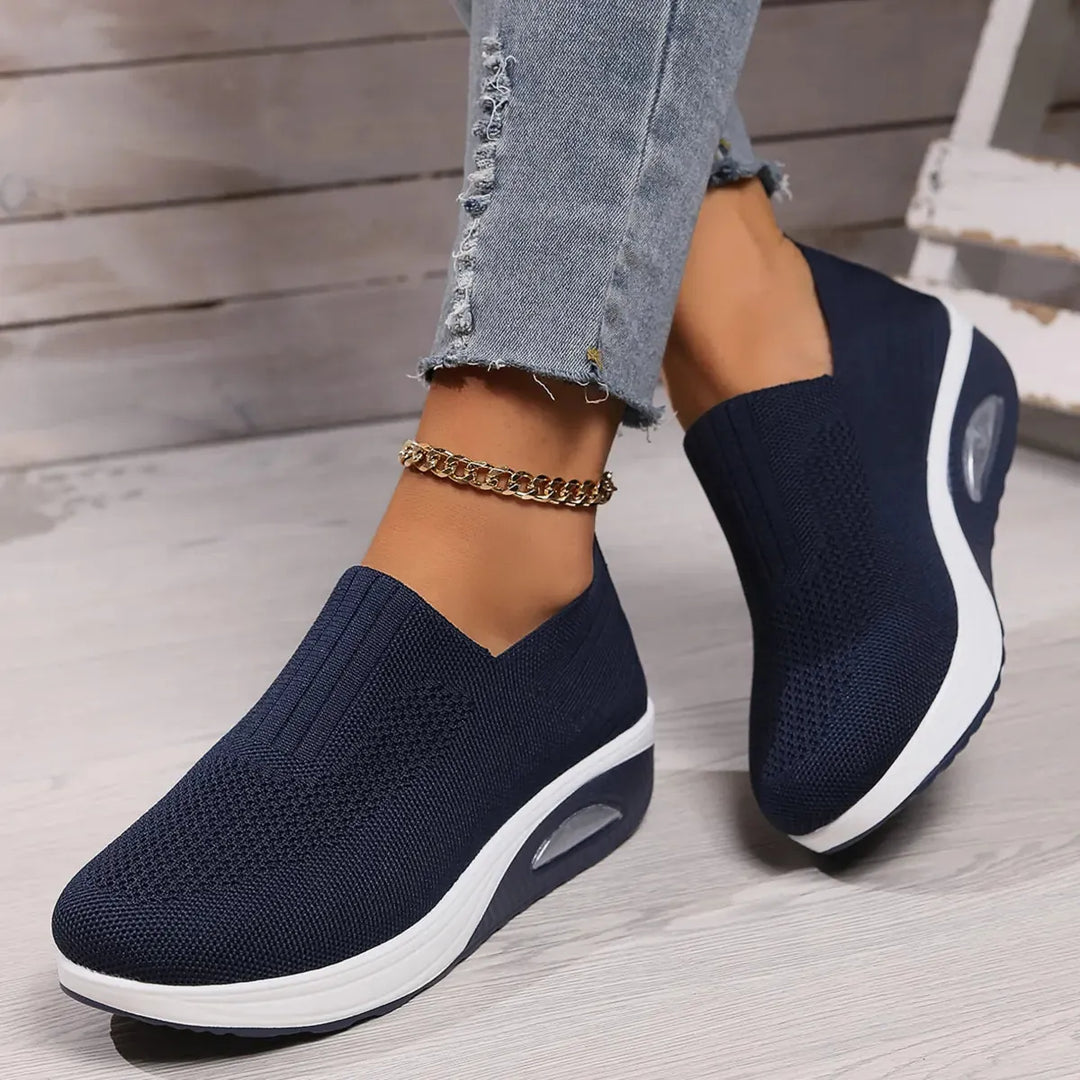 Dark Blue Women's Orthopedic Slip-On Shoes — Dora Cushioned Breathable Lightweight - Side Pose