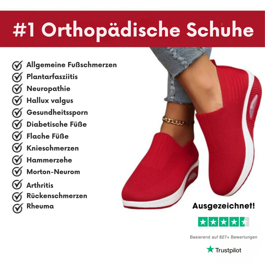 Red Women's Orthopedic Slip-On Shoes — Dora Cushioned Breathable Lightweight - Benefits Chart