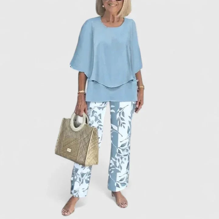 Light Blue Women's Two Piece Overlay Set — Romy Chiffon Top Palazzo - Matching Pieces