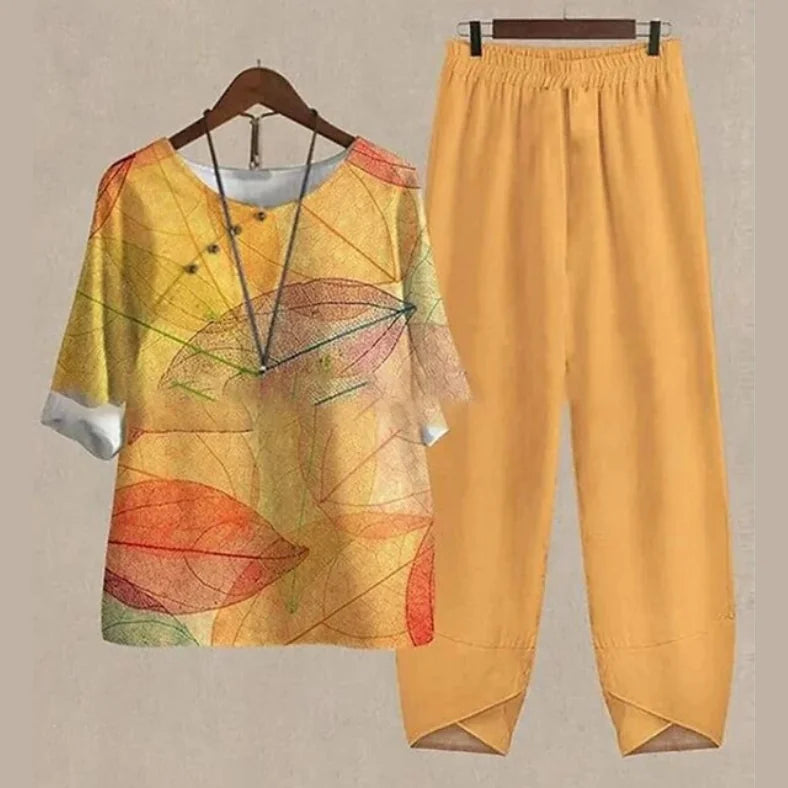 Orange Women's Two Piece Summer Set — Carolina Butterfly Casual Breathable - Autumn Print