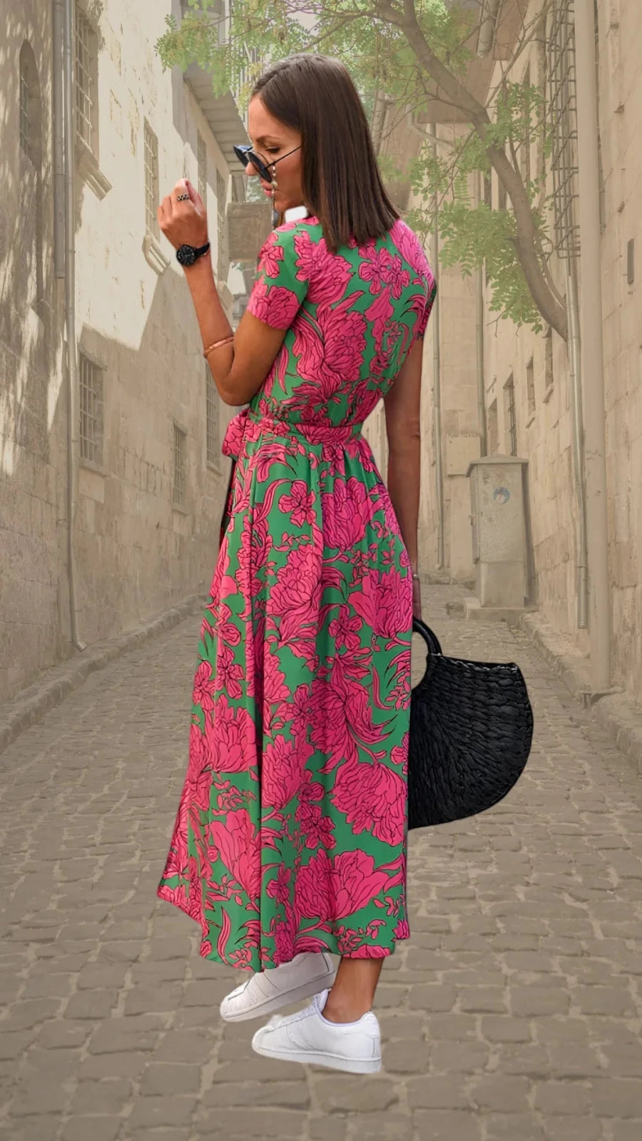 Esme | Elegant Floral Wrap Maxi Dress - Green - 2
