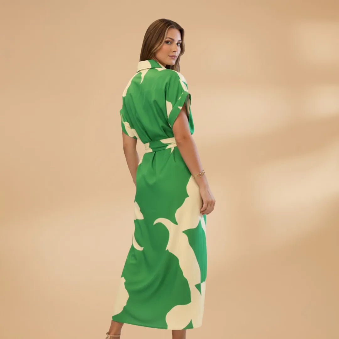 Rhea | Elegant Wrap Midi Dress with Belt - Green - 5