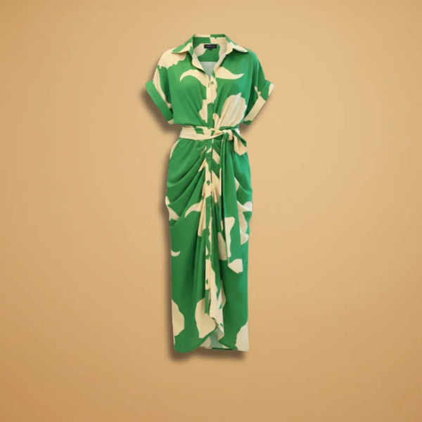 Rhea | Elegant Wrap Midi Dress with Belt - Green - 1