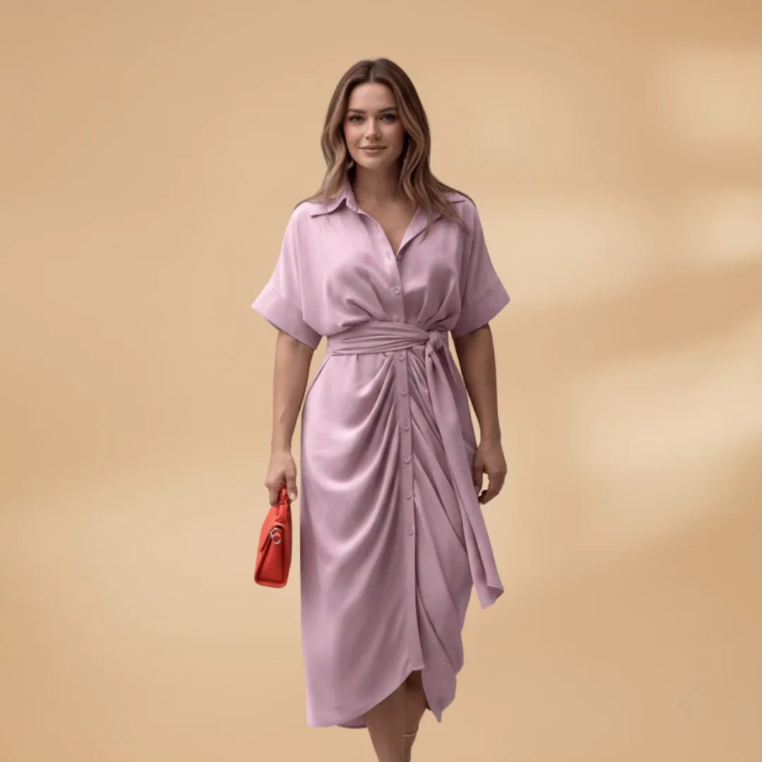 Rhea | Elegant Wrap Midi Dress with Belt - Lilac - 8